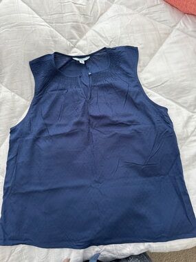 croft & barrow Navy Sleeveless Smocked Yoke Tank